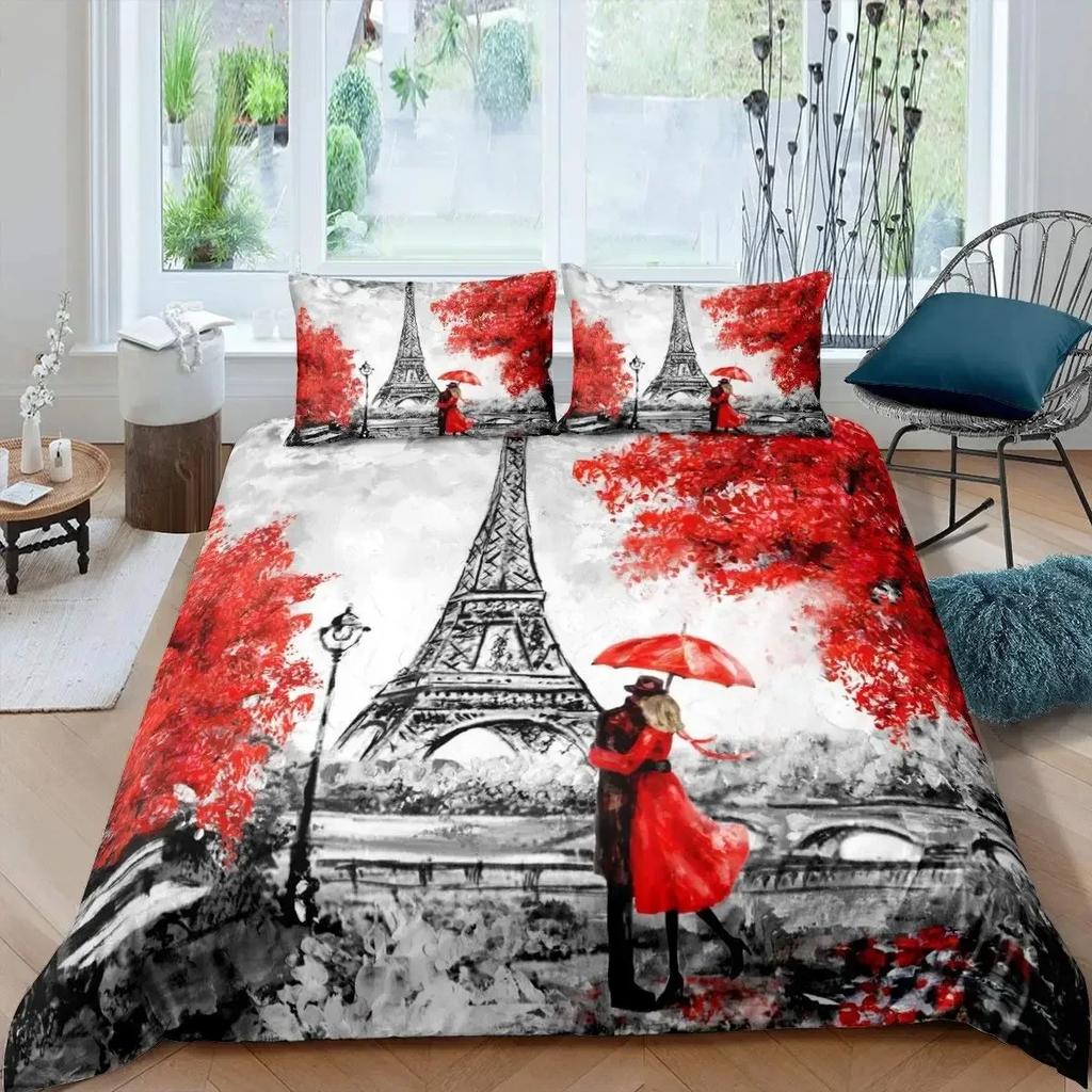 Torre Eiffel Coppia Copripiumino Comodo Federa Set Biancheria da Letto Decorazione Camera da Letto Bambini Tessile per la Casa