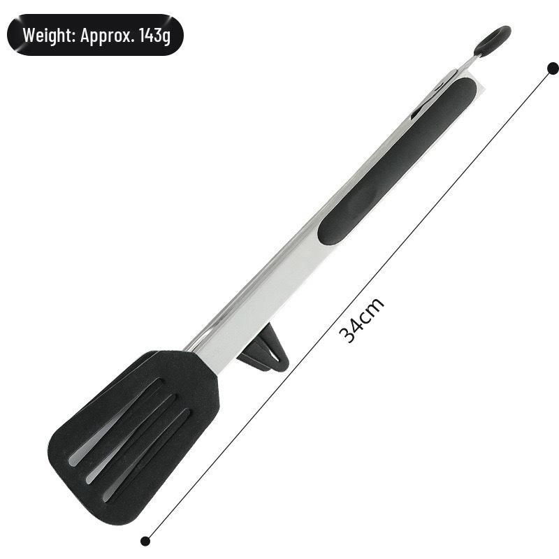 Silicone & Stainless Steel Heat-Resistant Food Tongs with Stand, 9" & 12" for BBQ, Steak, and Bread.
