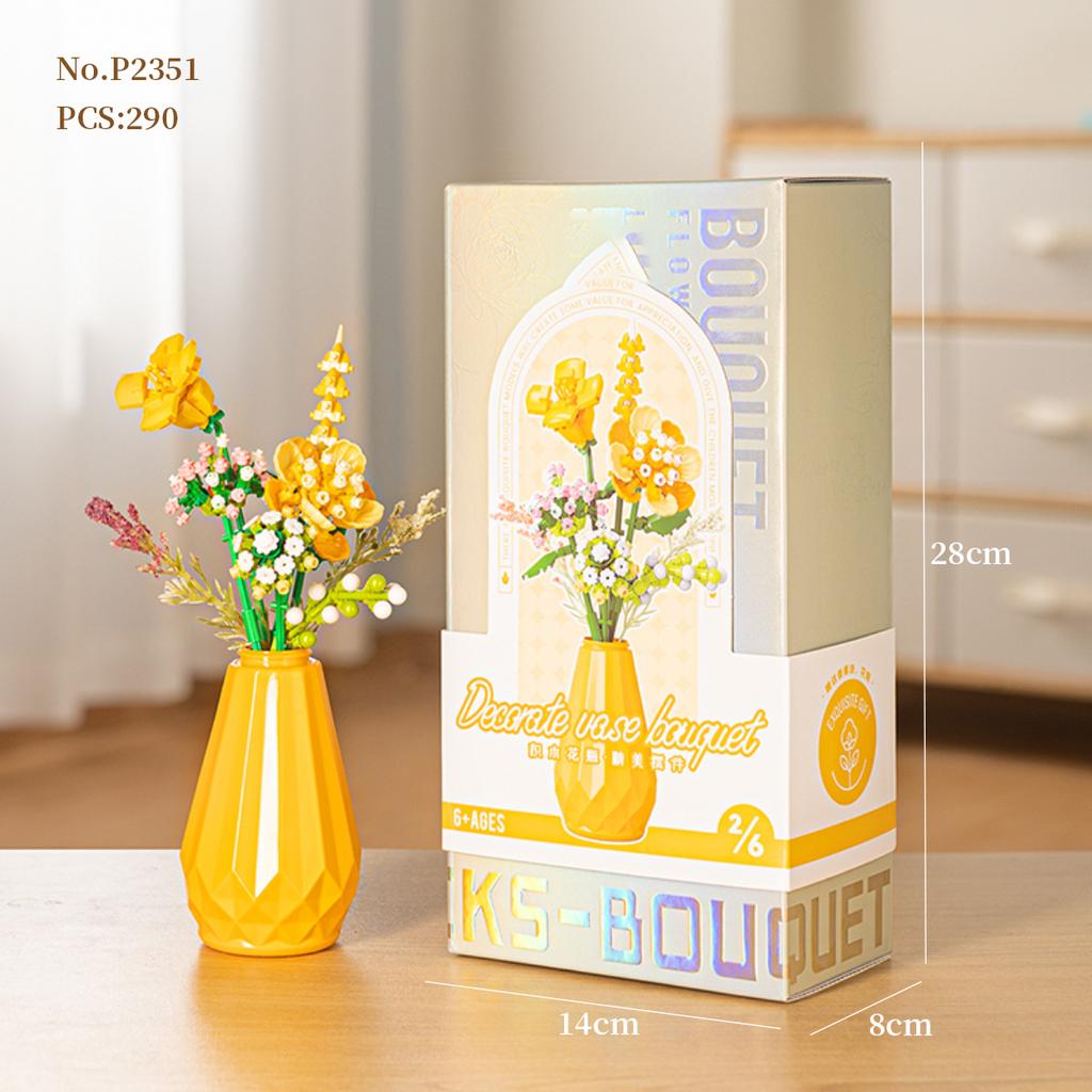Bouquet Flower Mini Block Construction Set Particle Building Block Toy for Kids Boy 9 to 12 Year Old Adults Brick Christmas Gift