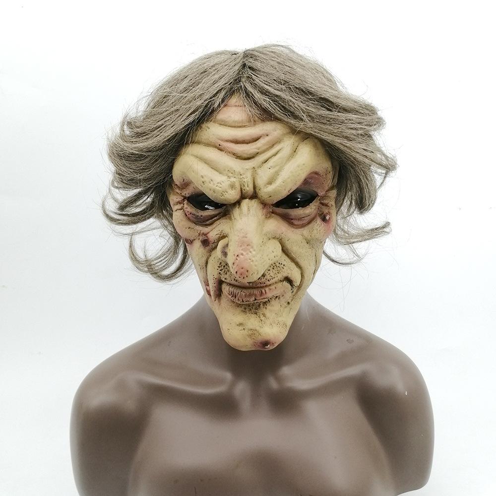

Evil Classic Old Witch Ghost Halloween Prank Mask Halloween Party Costume Black-Haired Witch Latex Headgear Short-haired witch