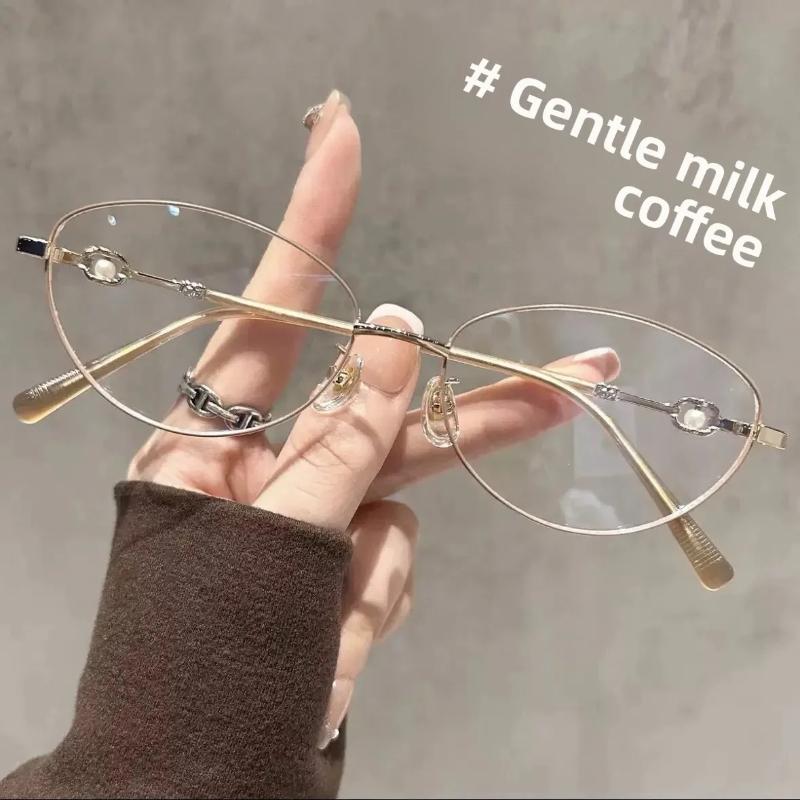Blaulichtfilter Brille Ultraleichte Metallbrille Damen Katzenauge Vintage Perlmutt Flachlicht Brillenrahmen für Damen