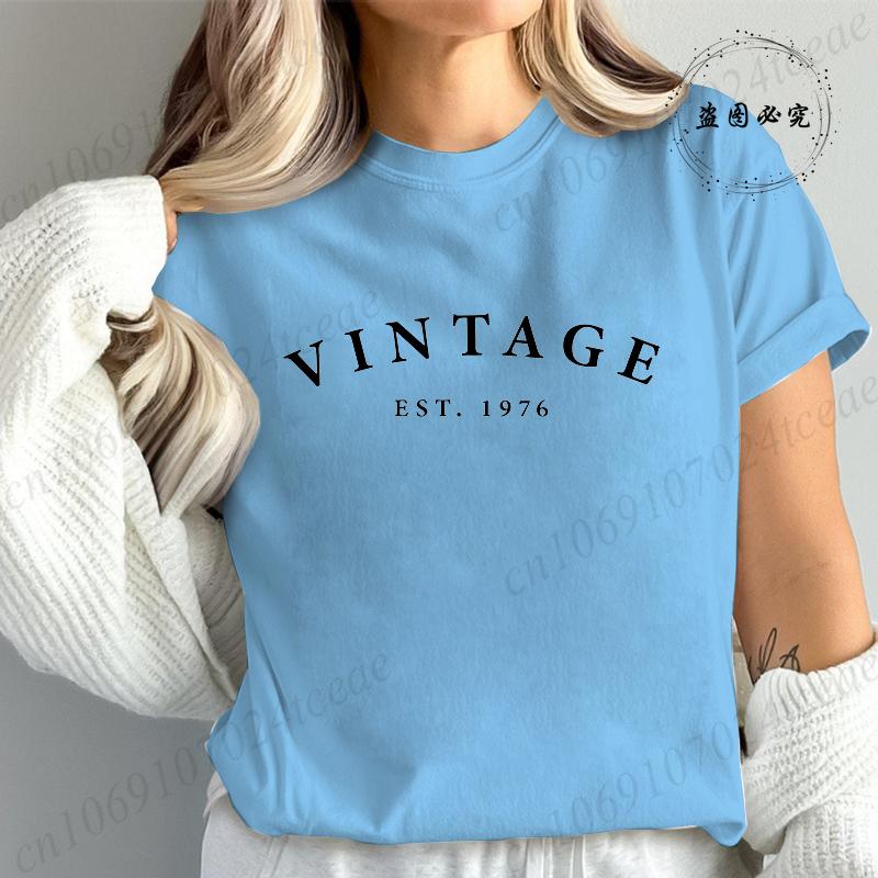 Limitowana Edycja 1976 Moda Damska Koszulka Damska Koszulki Casualowe z Krótkim Rękawem Vintage Est 1976 Koszulka z Grafiką na Urodziny Ubrania