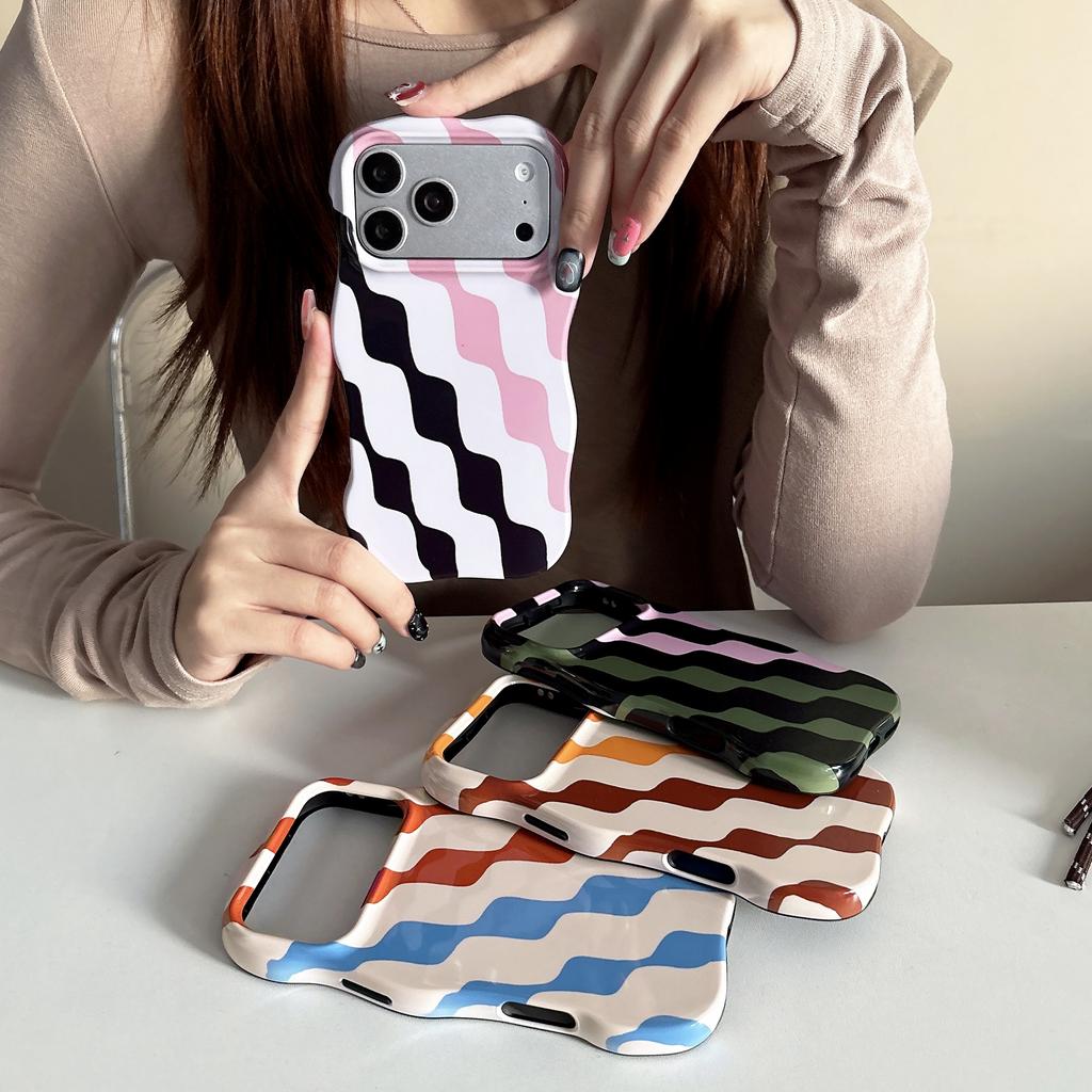 Wave Stripes Detachable 2 In 1 TPU+PC Hard Phone Case for iPhone 14 15 16 17 Pro Max Wave Edges Splicing Color Shockproof Cover