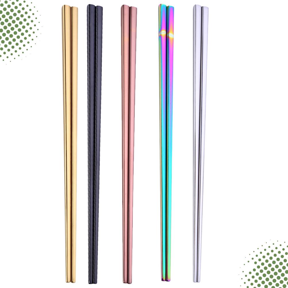 5Pairs Stainless Steel Chopsticks Square Shape 21Cm Perfect Size Reusable Dishwasher Safe Rustproof Kitchen Chopsticks Set