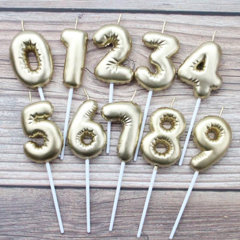 Birthday Balloon Digital Candles 0-9 Romantic Happiness Party Gold and Silver Adult Children Baking Dress Up Candles