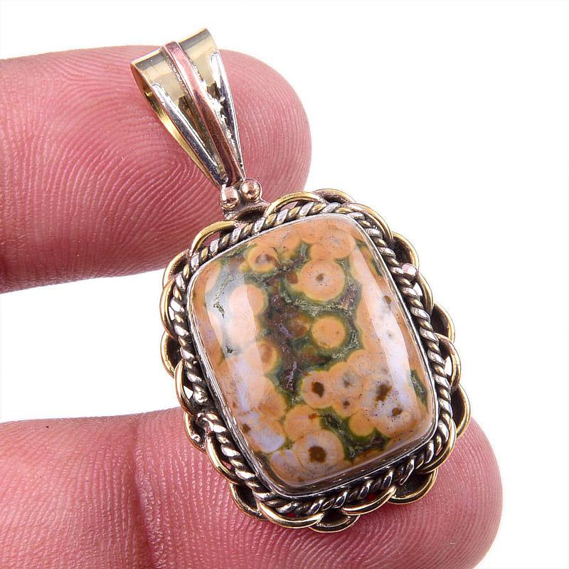 

Natural Ocean Jasper 925 Solid Sterling Silver TwoTone Gift Pendant 1.50 t7r10