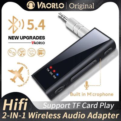VAORLO Nowy nadajnik i odbiornik audio Bluetooth 5.4 3,5 mm AUX Stereo Music Adapter bezprzewodowy z obsługą mikrofonu Odtwarzanie kart TF do telewizora Samolot Samochód