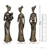 Beautiful Finish Uniquely Hand Crafted Home Decor African Tribal Women Art Piece - (Set of 3, Black and Golden Color)