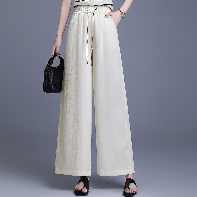 

Spring 2026 Fashion: Wide-Leg Pants for Middle-Aged & Elderly Women - Loose, Long, and Stylish 4XL (135-150 lbs) слонова кістка