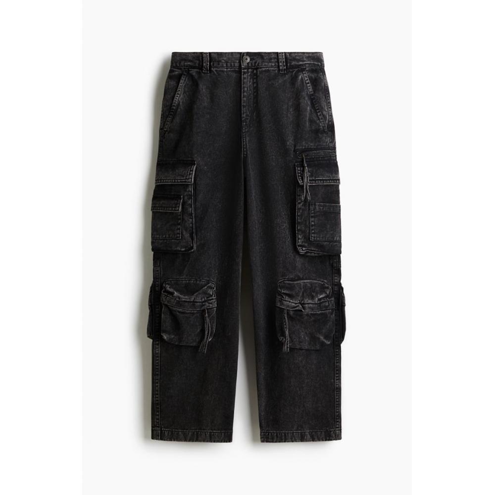 H M Loose Cargo Jeans deniM Black