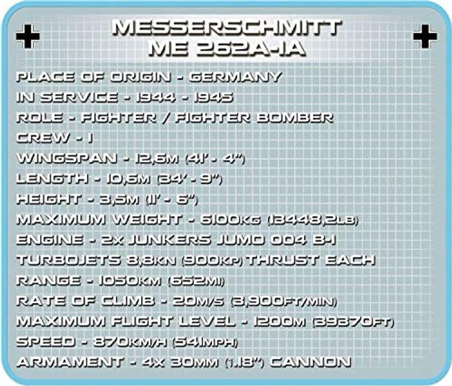 Cobi Historical Collection Messerschmitt Me262A1A German Scale #5721 (WWII Army) 1/32 [Military Block-COBI]
