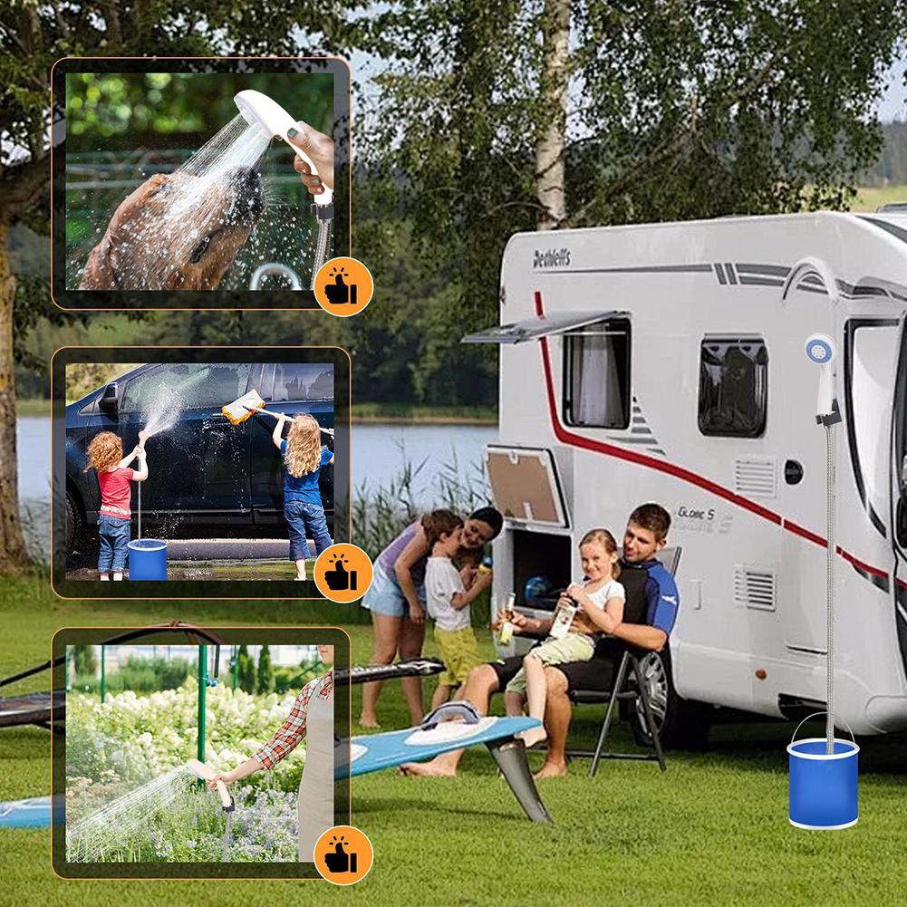 Outdoor Shower Pump with Hose Bucket Camping Shower Kit Rechargeable Handheld Water Pump for Camping Hiking Beach Car Washing
