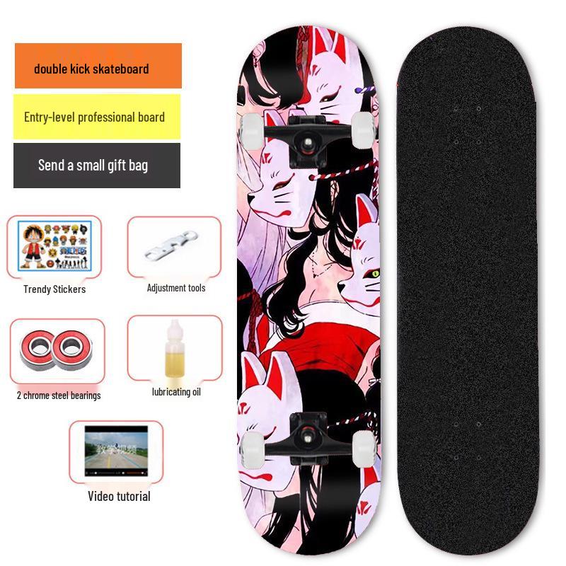 Beginner Entry-Level Double Rocker Skateboard for Street Cruising - Professional Short Board for Boys, Girls, and Adults