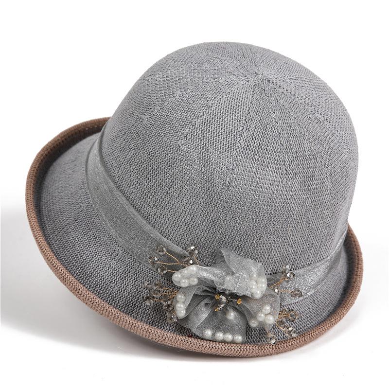 Top Hat Lady Summer British Mother Bucket Hat Sun Hat Dome Crimped Knitted Breathable Basin Hat