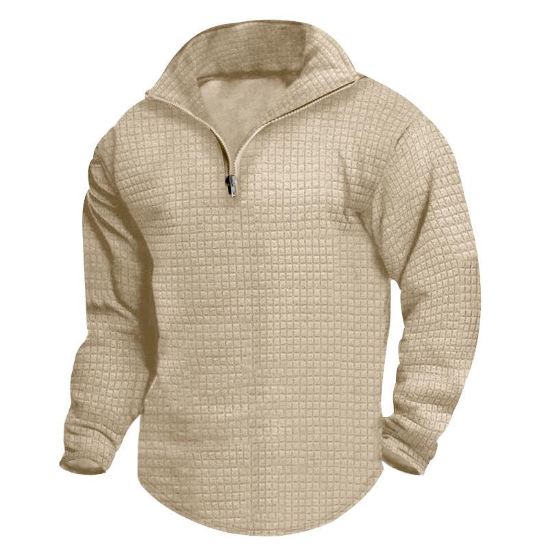 Half-zip long-sleeved checked sweatshirt for men Spring/autumn stand-collar sports top