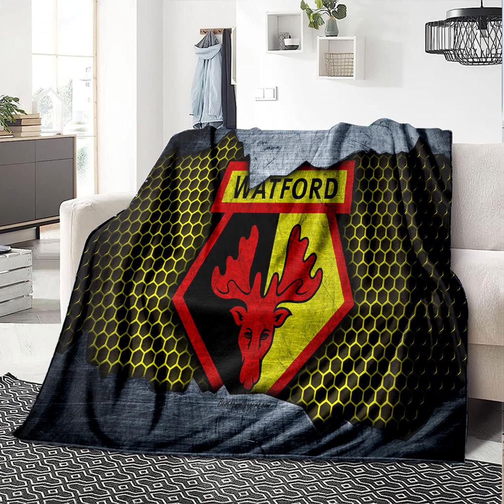 Watford Wappen Design Flanelldecke, Weiches Polyester, Modernes Design, Ganzjahres für Camping, Reisen, Geschenke für Feiertage oder Geburtstage
