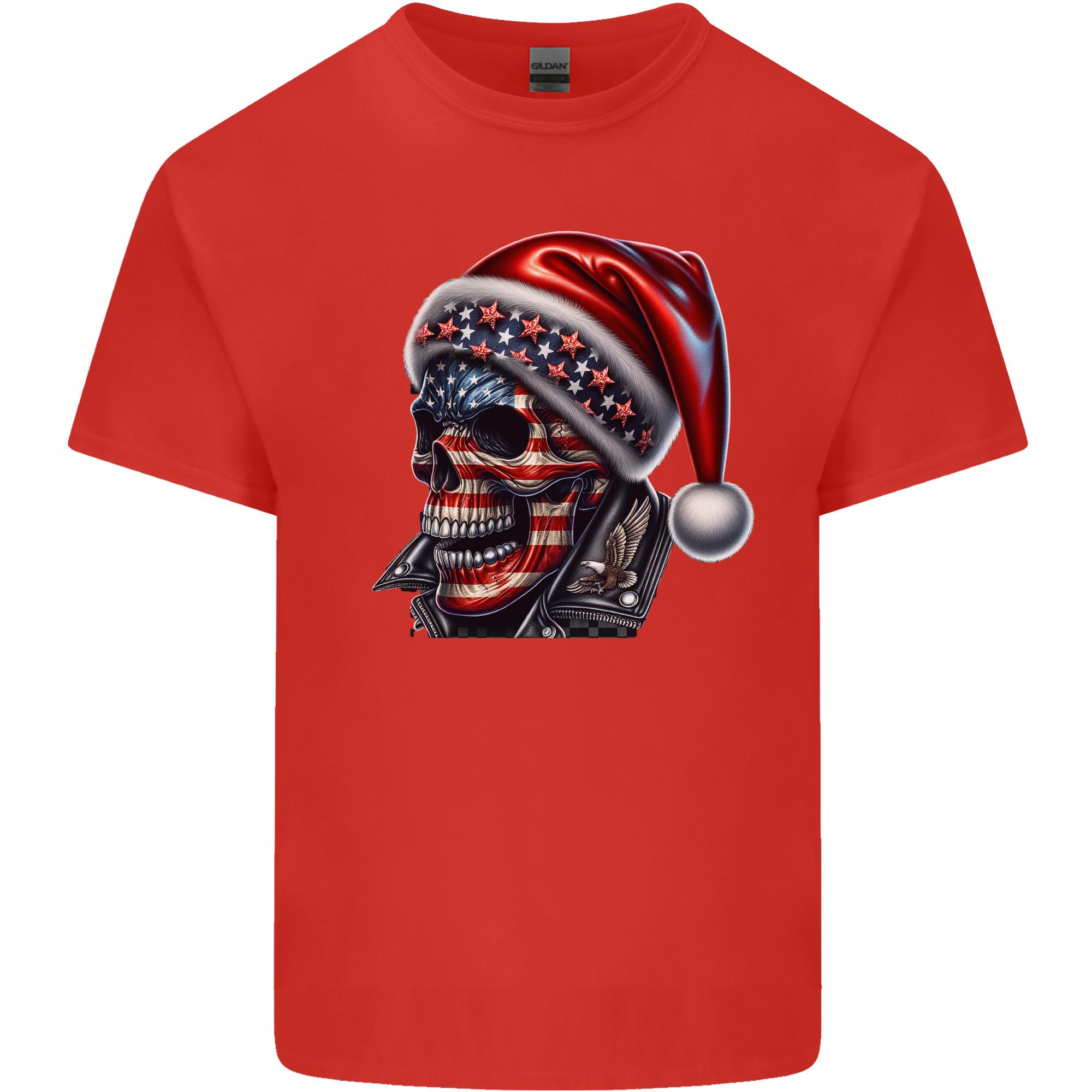 American Christmas Skull Xmas USA Flag Biker Unisexs Light Cotton TShirt S