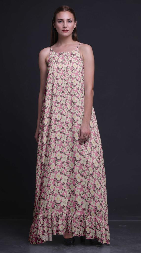 Bimba Light Pink4 Floral Leaves & Cardamine Nightgowns For Women Rayon Printed Spaghetti Strap Womens Nightwear Lingerie