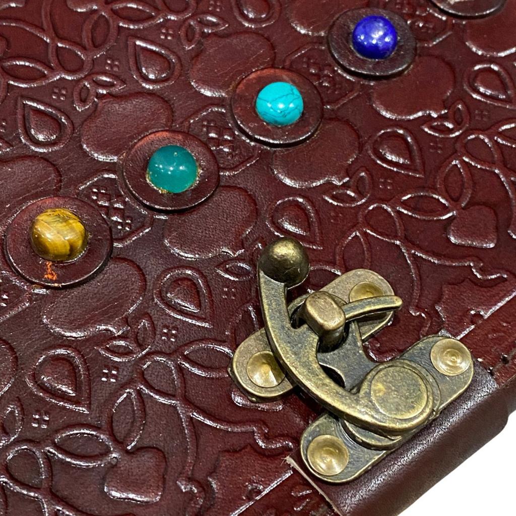Handmade Leather Journal: Seven Chakra Stone Diary, Handbound Sketchbook