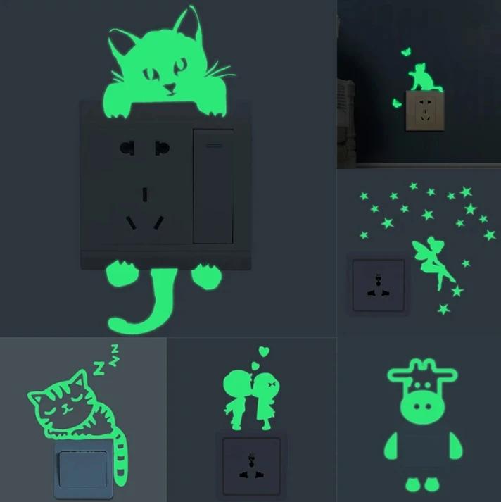 Luminous Switch Stickers Glow In The Dark Decorative Sticker Kids Room Cartoon Cat Dog Fairy Star Pvc Wall Home Decoration 2026