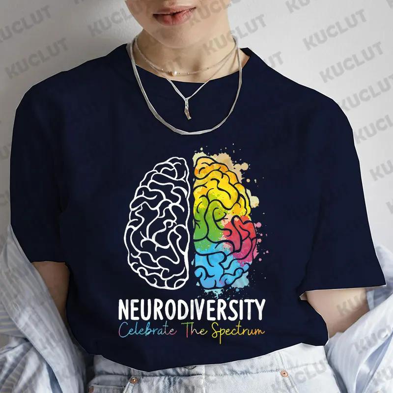 Women Clothing Embrace Neurodiversity Celebrate The Spectrum Brain Autism TShirt Short Sleeve Tees Fashion Y2k Graphic Tops S