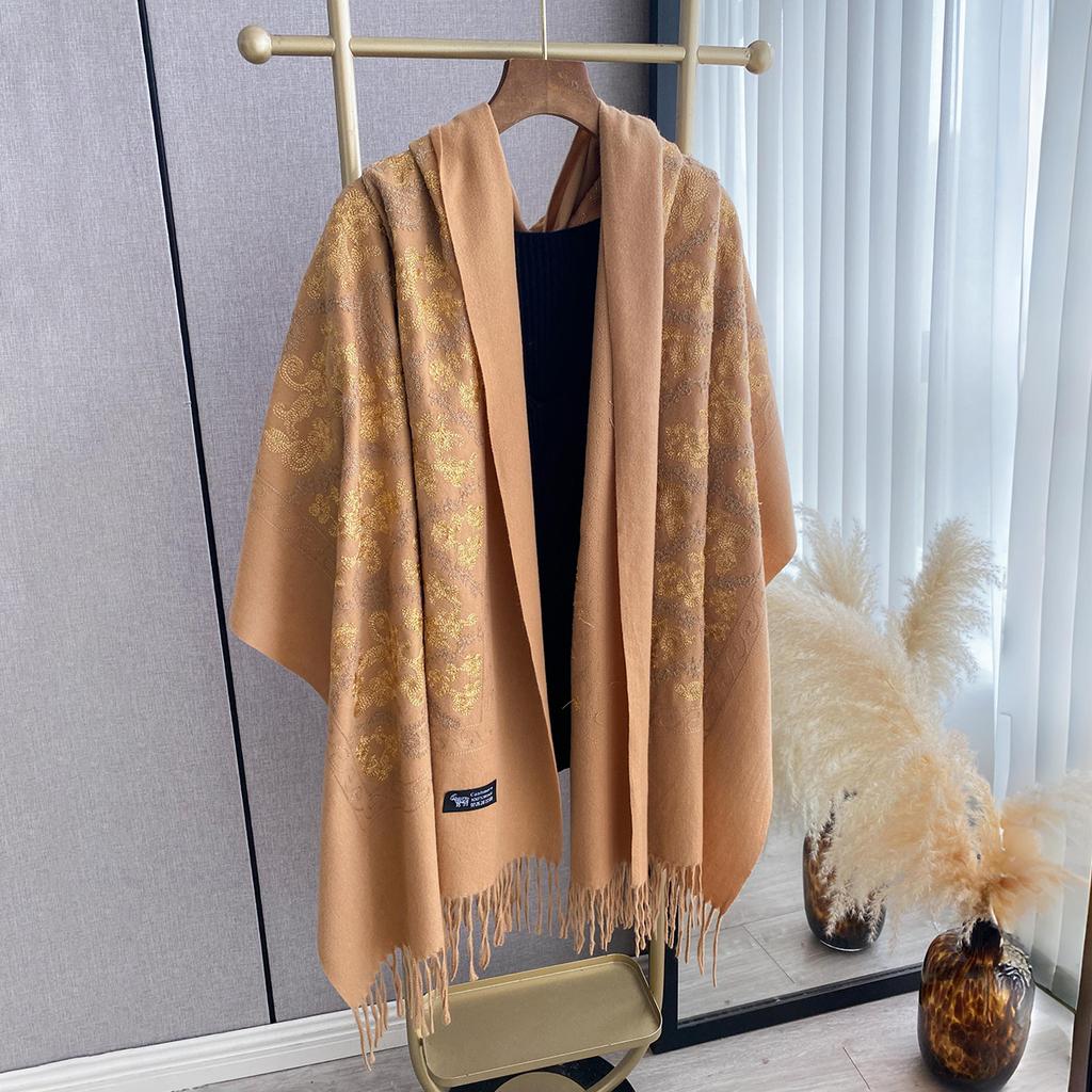 New Pashmina Cashmere Blend Mujer Bufanda Scarves Warm Echarpes Embroider Flower Poncho Cape Thick Warm Poncho Kerchief Scraf