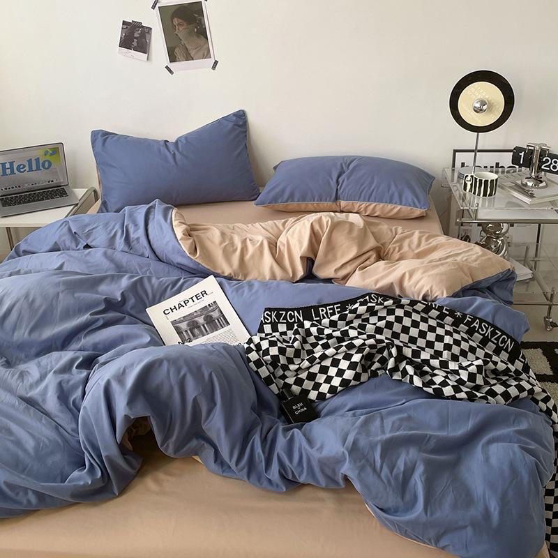 Japanese Solid Color Bed Set - Skin-Friendly, Breathable Sheets and Quilt Cover for Dormitories