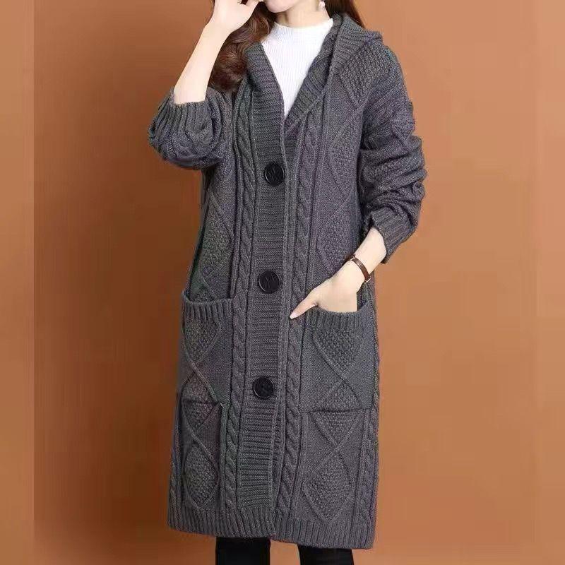 2023 Jacquard Knit Hooded Cardigan with Large Pockets