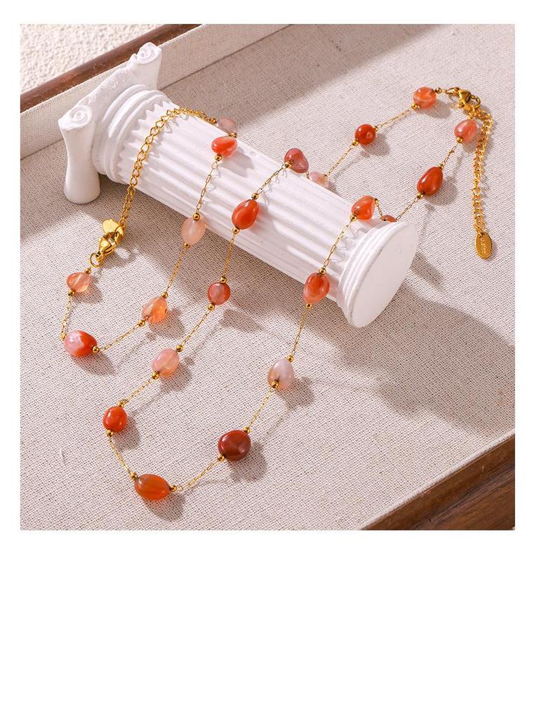 Elegant Chinese-Style Agate & Titanium Steel Beaded Jewelry Set