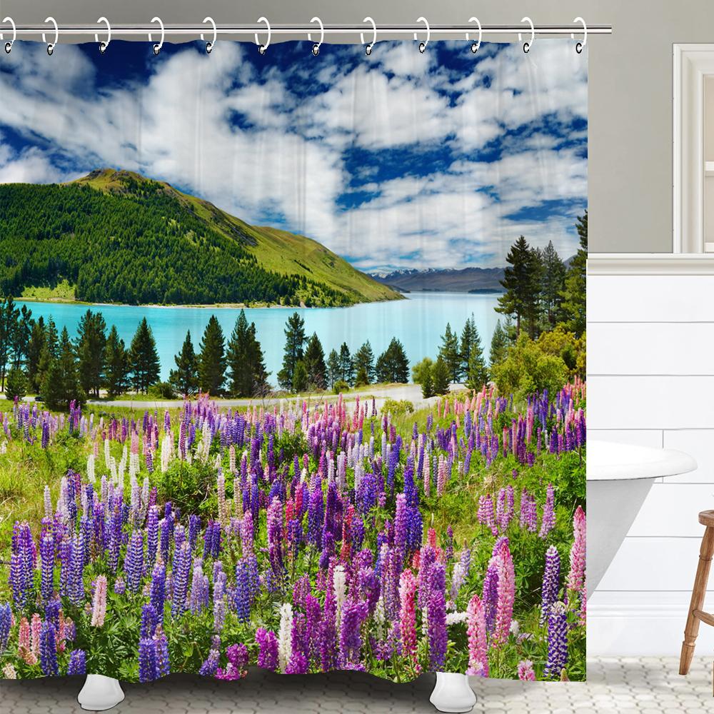 Тропический Лес Природный Пейзаж Водонепроницаемая Шторка для Душа Зеленые Деревья Водопад Лес Перегородка для Ванной Комнаты Шторка для Ванны W90xH180cm