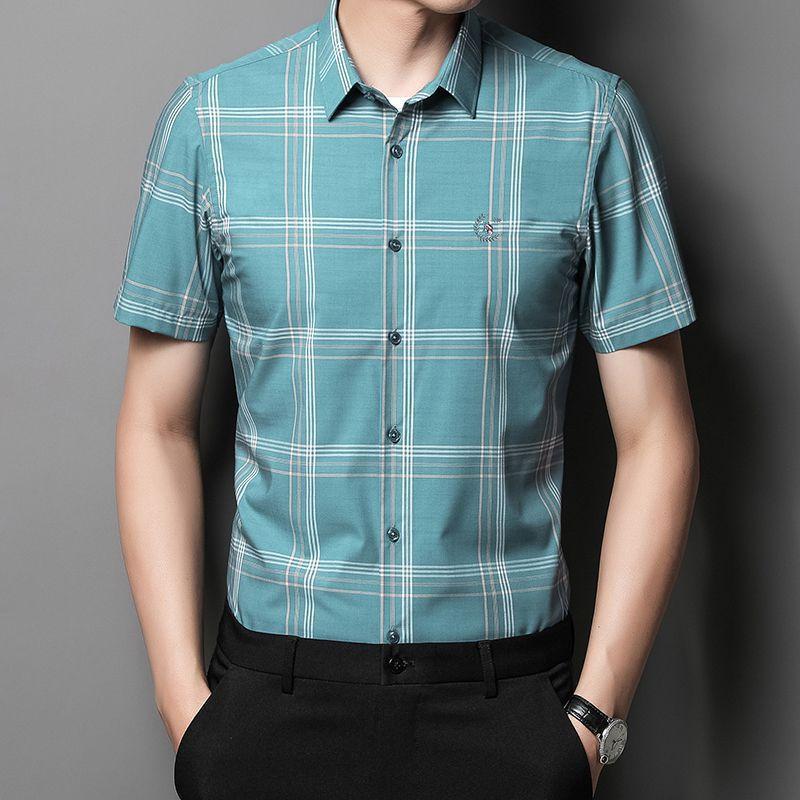 Plaid Shirt Men's Short Sleeve Casual Men's Clothing Summer New Fashion Loose Middle-Aged Men's Shirt