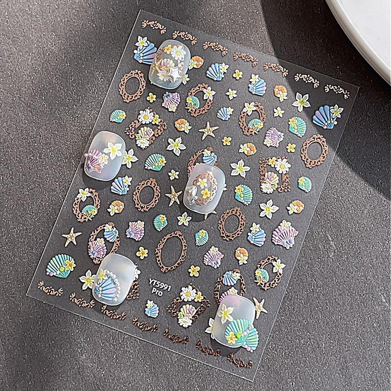 5D Fantasy Beach Summer Dreamy Colorful Starfish Shell Jellyfish Coral Jelly Decals Decoration Nail Art Sticker Manicure Salon