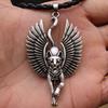 Silver Ancient Egypt Bastet Statue for Cat Pendant Necklace Wax Leather Cord Sphinx Amulet Jewelry for Family Members