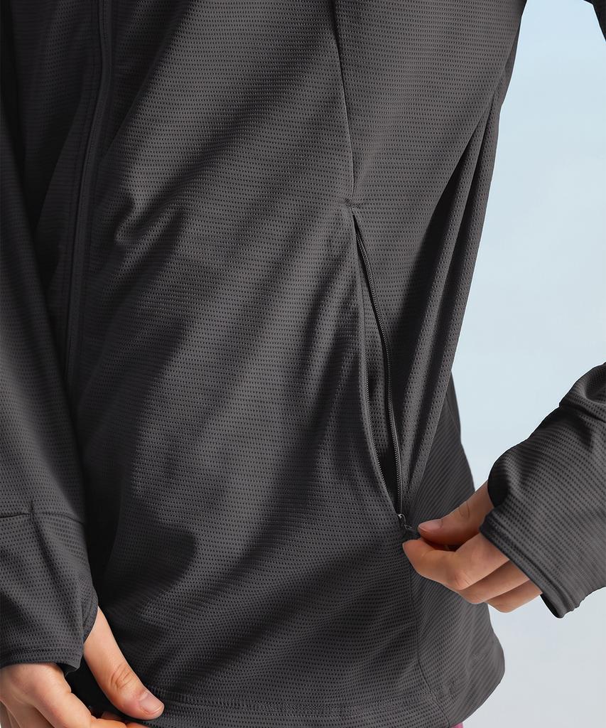 Leijibi Tech Flow Hydro Performance Loose Fit Hooded Zip-Up Rash Guard W Charcoal