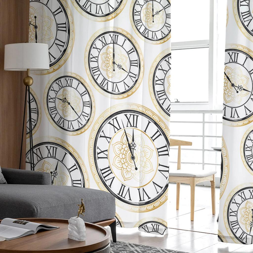 Clock Lotus Flower Sheer Curtains For Living Room Bedroom Tulle Curtain For Kitchen Voile Curtain Blind Panels