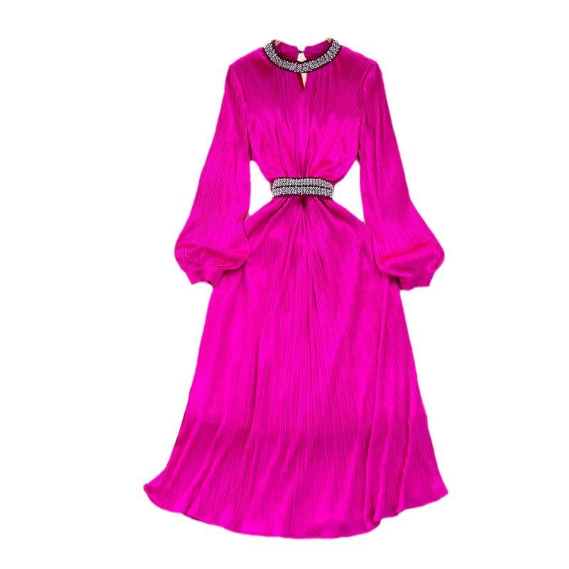 Accessible Luxury Sanzhai Ruched Long Sleeves Glossy Dress Dress
