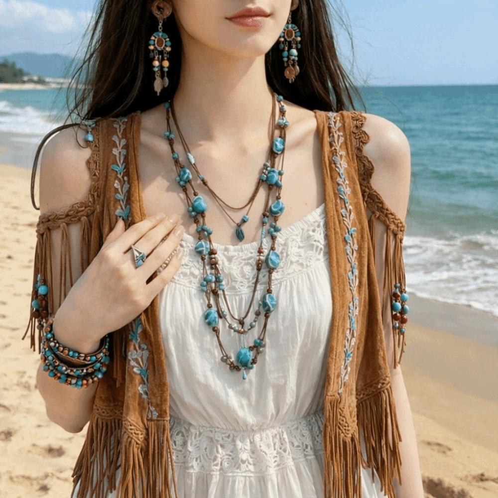 Ethnic Style Beaded Necklaces Bohemia Sweater Chain Fashion Jewelry Ceramic Chain For Women
