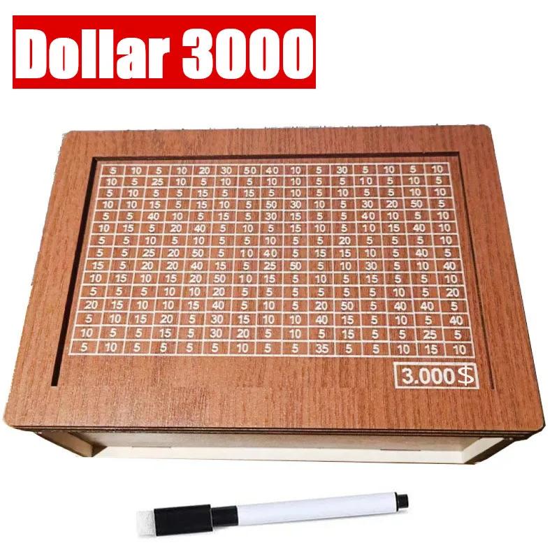 Euro Dollar Saving Money Box Handmade Wooden Cash Vault Piggy Bank with Money Goals Numbers for Kids Adults Gifts