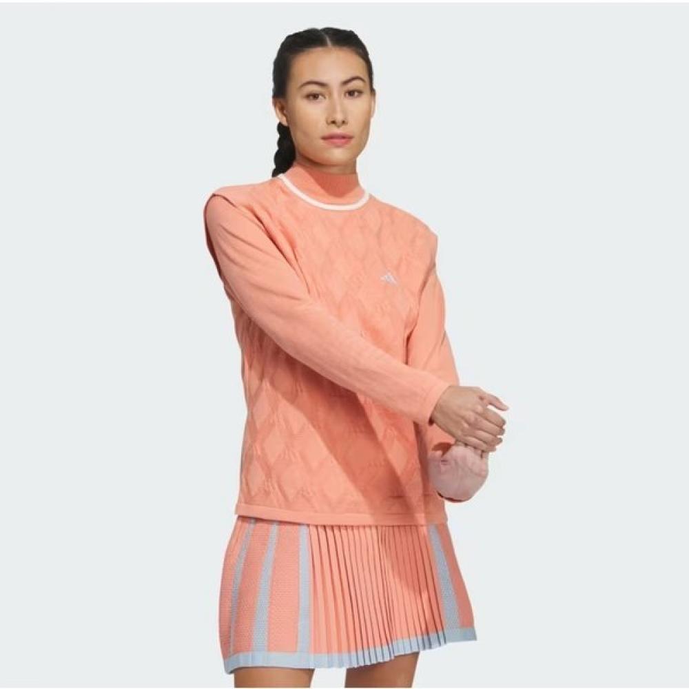 Adidas Golf Women S Argyle Pattern Knit veSt enSemble Sweater Hz6117 Wonder Clay