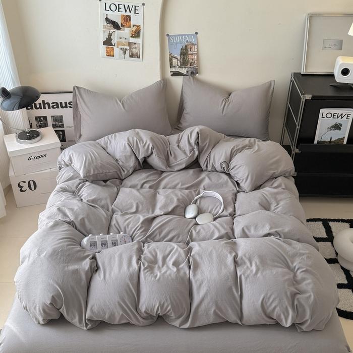 new solid color washed cotton four-piece set Shuangpin student dormitory single bedding three-piece set