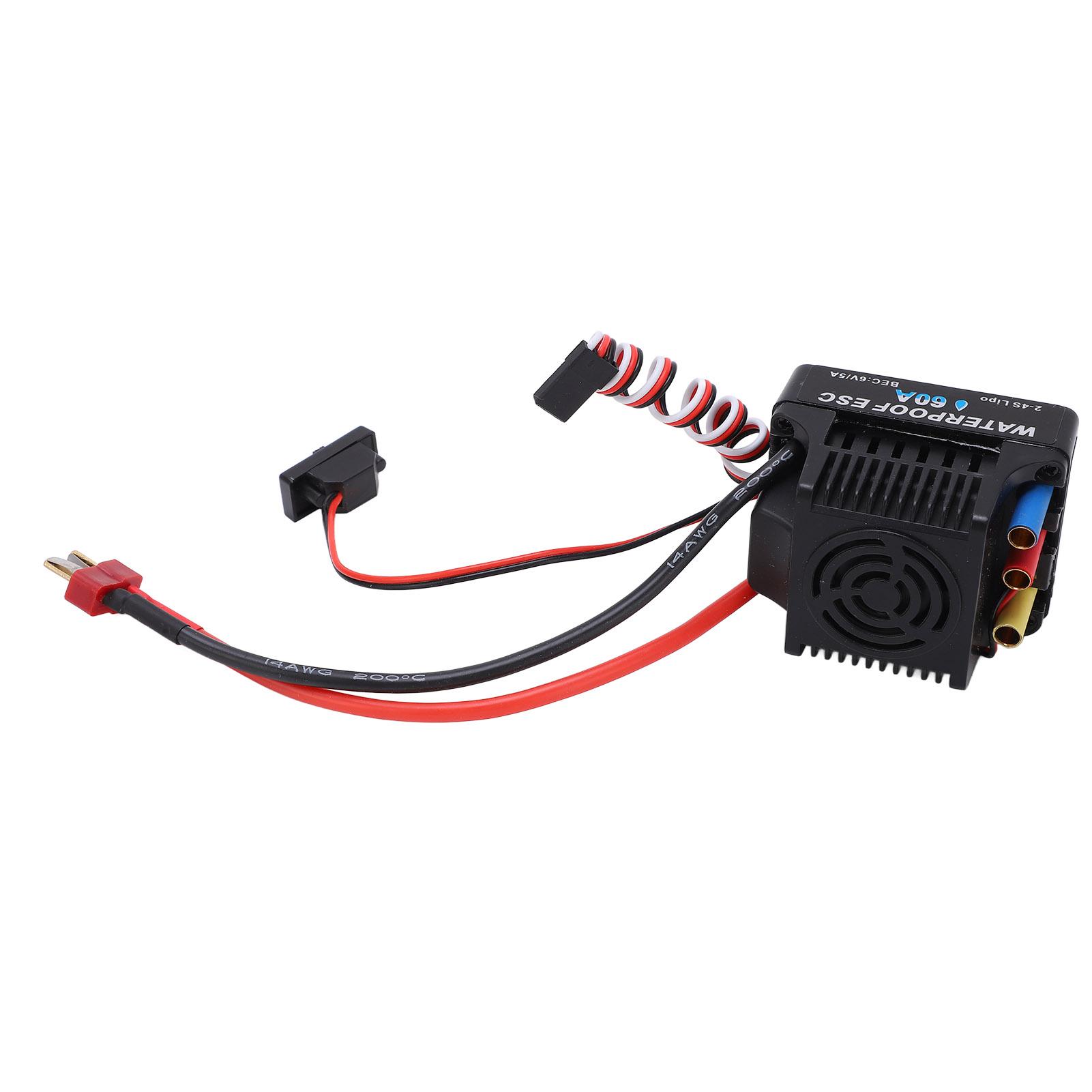 

60A Brushless ESC Excellent Acceleration Efficient Operation Waterproof T Plug Black ESC for 1/10 RC Car