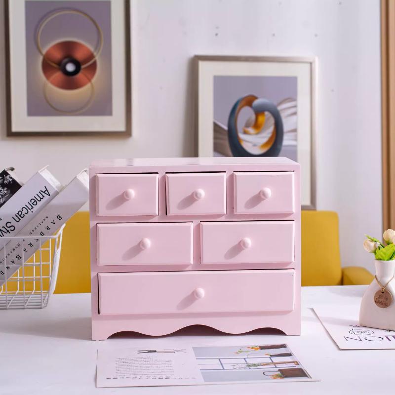 

Cute Pink Desktop Drawer Storage Box Cosmetic Makeup Organizer Layers Wood 3 Drawer Organizer Kawaii Home Bedroom Table Decor рожевий