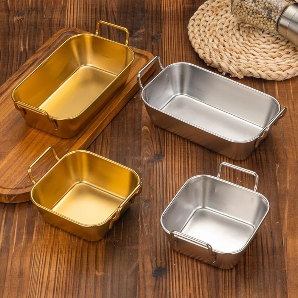 304 Stainless Steel Square Plate Durable Cooler Dish Korean Double Ear Snacks Plate Hot Pot