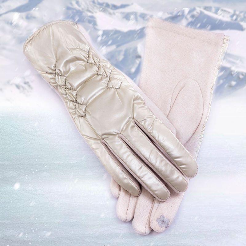 

Winter Thickened Ladies Down Cotton Warm Riding Touch Screen Gloves One size белый