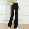 2025 Spring & Fall Women's High Waist Black Flared Pants - Slimming, Elastic, Four-Way Stretch, Long Slit Design