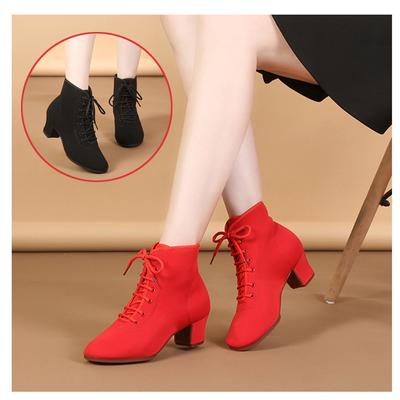 Zapatos de Jazz Moderno para Mujer Zapatos de Baile de Salón Latino con Cordones Botines de Baile Rojo Negro Zapatillas Deportivas para Bailar