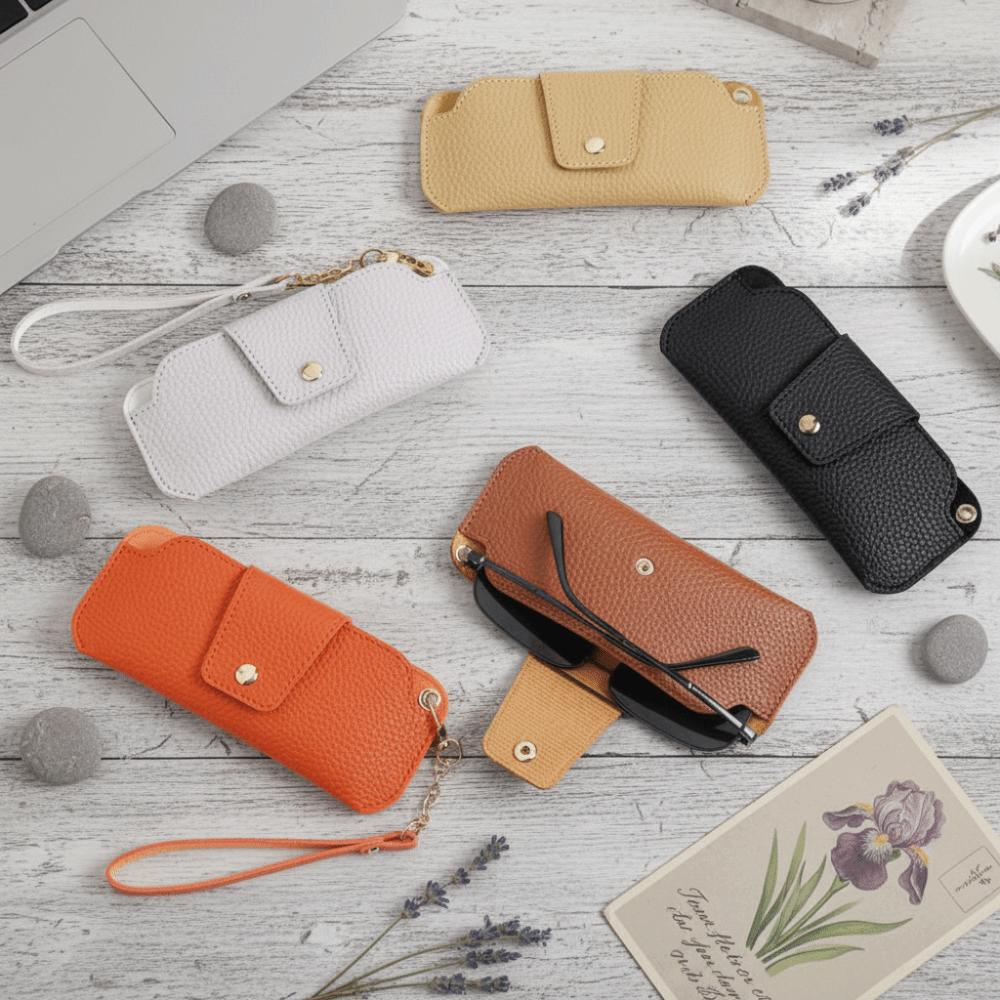 Portable Pu Leather Glasses Bag With Lanyard Sunglasses Eyeglass Bag Glasses Storage Bag Outdoor