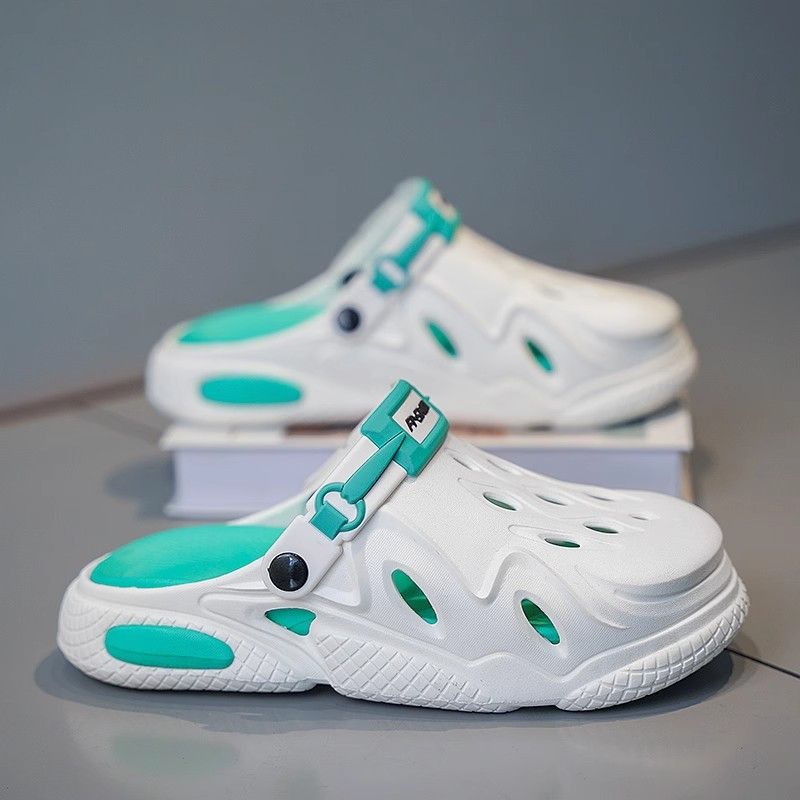 Men's Trendy Color Block Hollow Out Clogs, Comfy Non Slip Durable Soft Sole EVA Slippers For Summer Outdoor Activities