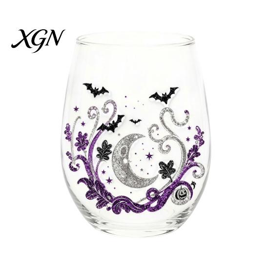 Personalized Daily Use Glassware Stemless Wine Glasses with Marine Animal Pattern, 420ml Capacity, High Borosilicate Halloween Themed Drinking