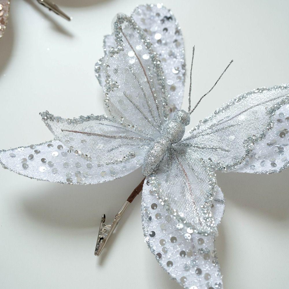 Sparkling Christmas Butterfly Ornament Lifelike Artificial Sequin Butterfly  Artificial
